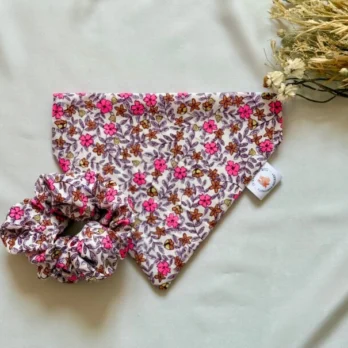 Duo bandana chien et chouchou dog mom - Fleurs rose